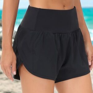 NWT THE GYM PEOPLE Women's High Waisted Black Running Shorts - Ladies Large